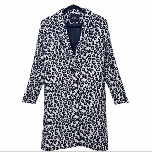 Maje Wool Blend Leopard Print Brushed Felt Coat Size FR38 Medium 6 - Picture 2 of 14